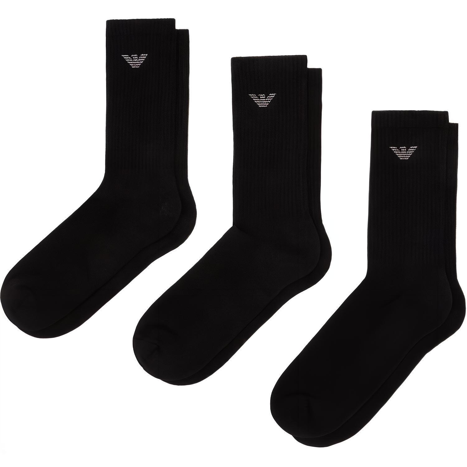 EMPORIO ARMANI SS25 Crew Socks Men’s 3 Pack Black