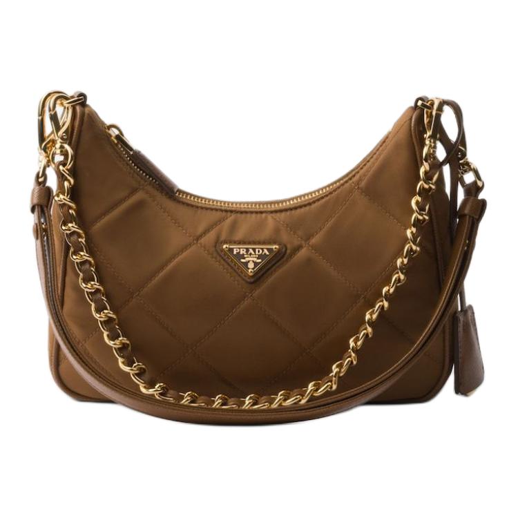 PRADA Prada Re-Edition 1995 Chaîne Re-Nylon Replica Metal Triangle Logo Gold Hardware Fabric Underarm Bag Shoulder Bag Mini Women's Brandy Brown