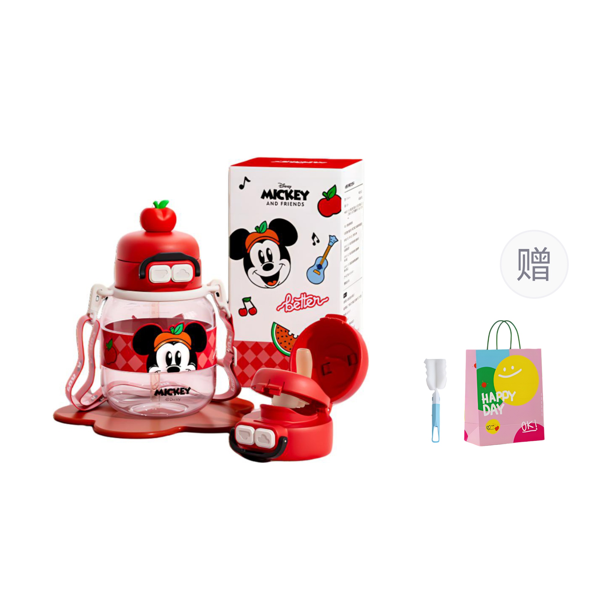 Disney Disney, plastic cute strawberry for friend with glass, capacious glass, handheld suspenders, 630 ml