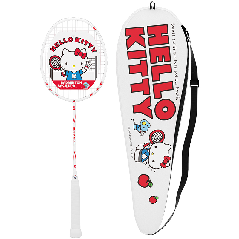Sanrio x MESUCA Hello Kitty Full Carbon Badminton Rackets Offensive Type Heavy Head, Stiff Shaft Upper Class White Red