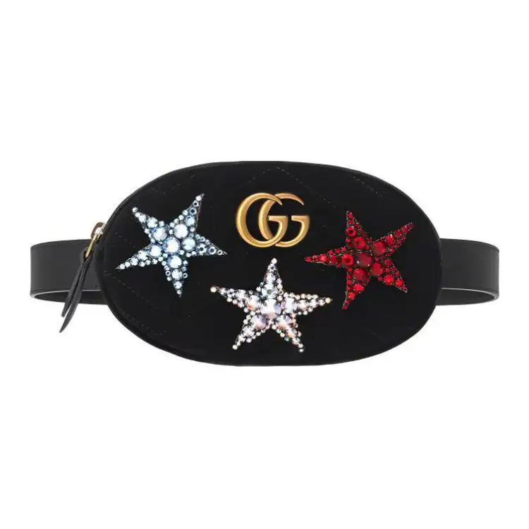 GUCCI Marmont Quilted Velvet Waist Bag Chest Bag Women's Black