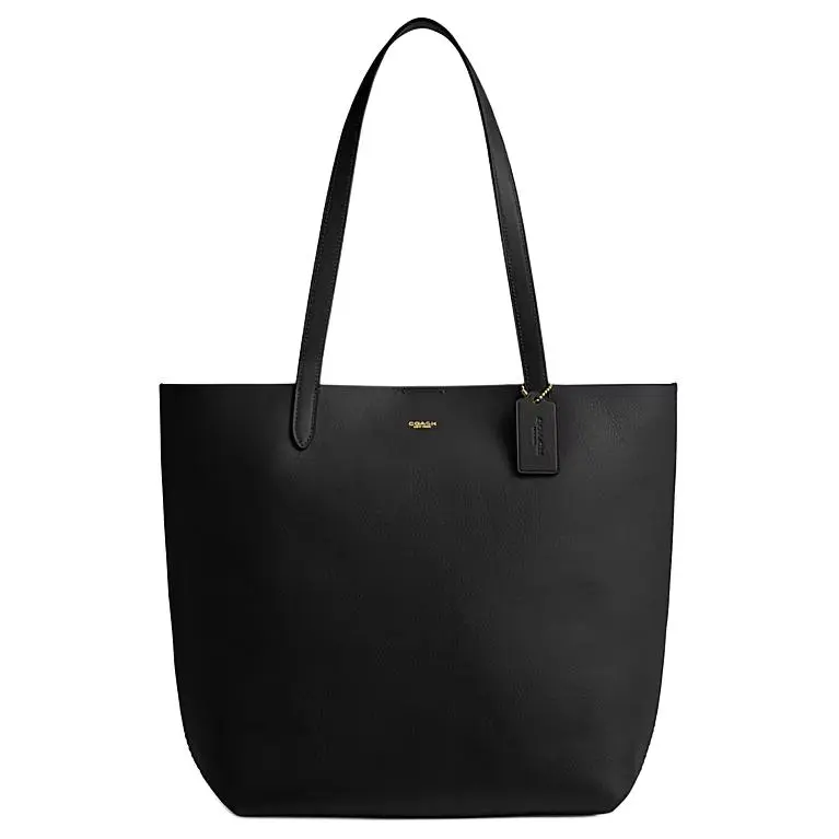 COACH Manhattan Natural Grained Texture Leather Tote Handbag, Shoulder Bag Large Women's Black