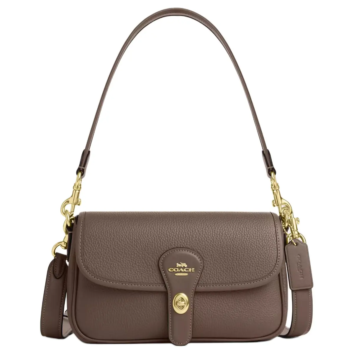 COACH Hadley Litchi Grain Leather Shoulder Bag Medium Women's Gold With Dark Color Gemstone