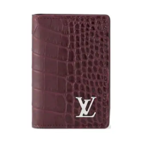LOUIS VUITTON Crocodile Leather Wallet Men's Dark Red