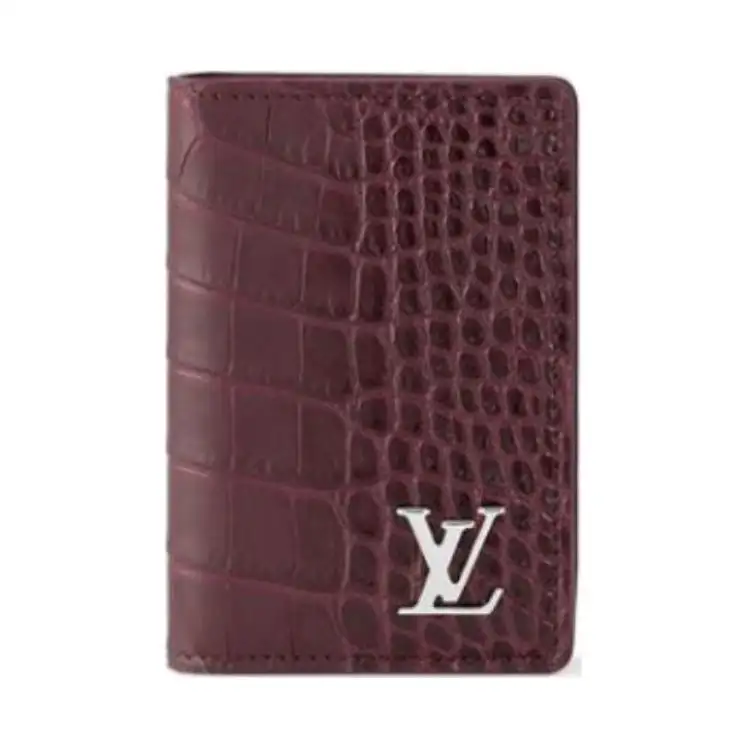 LOUIS VUITTON Crocodile Leather Wallet Men's Dark Red