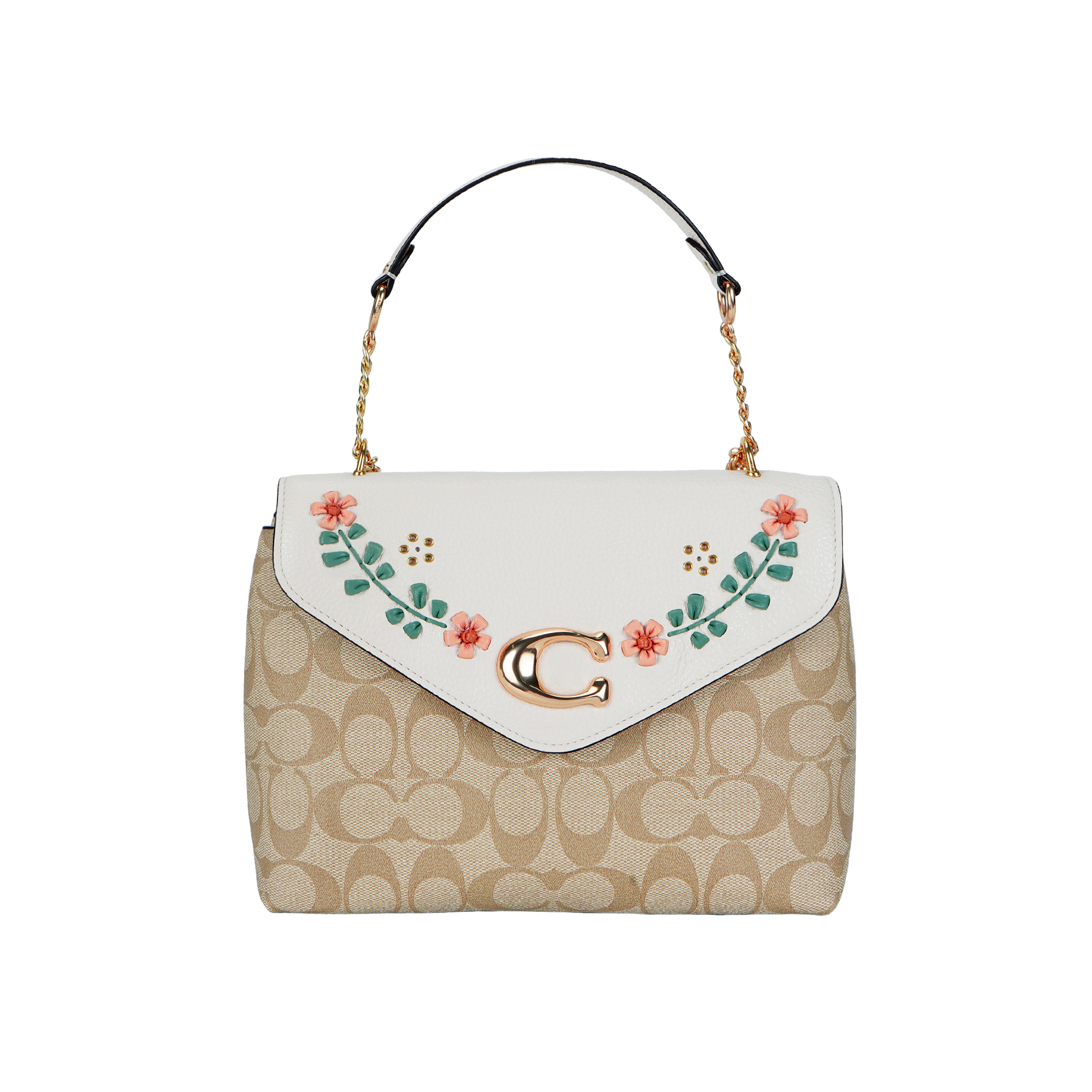 COACH Tammie Canvas With Leather With Refined Pebbled Leather Crossbody Bag, Shoulder Bag Women's Khaki White