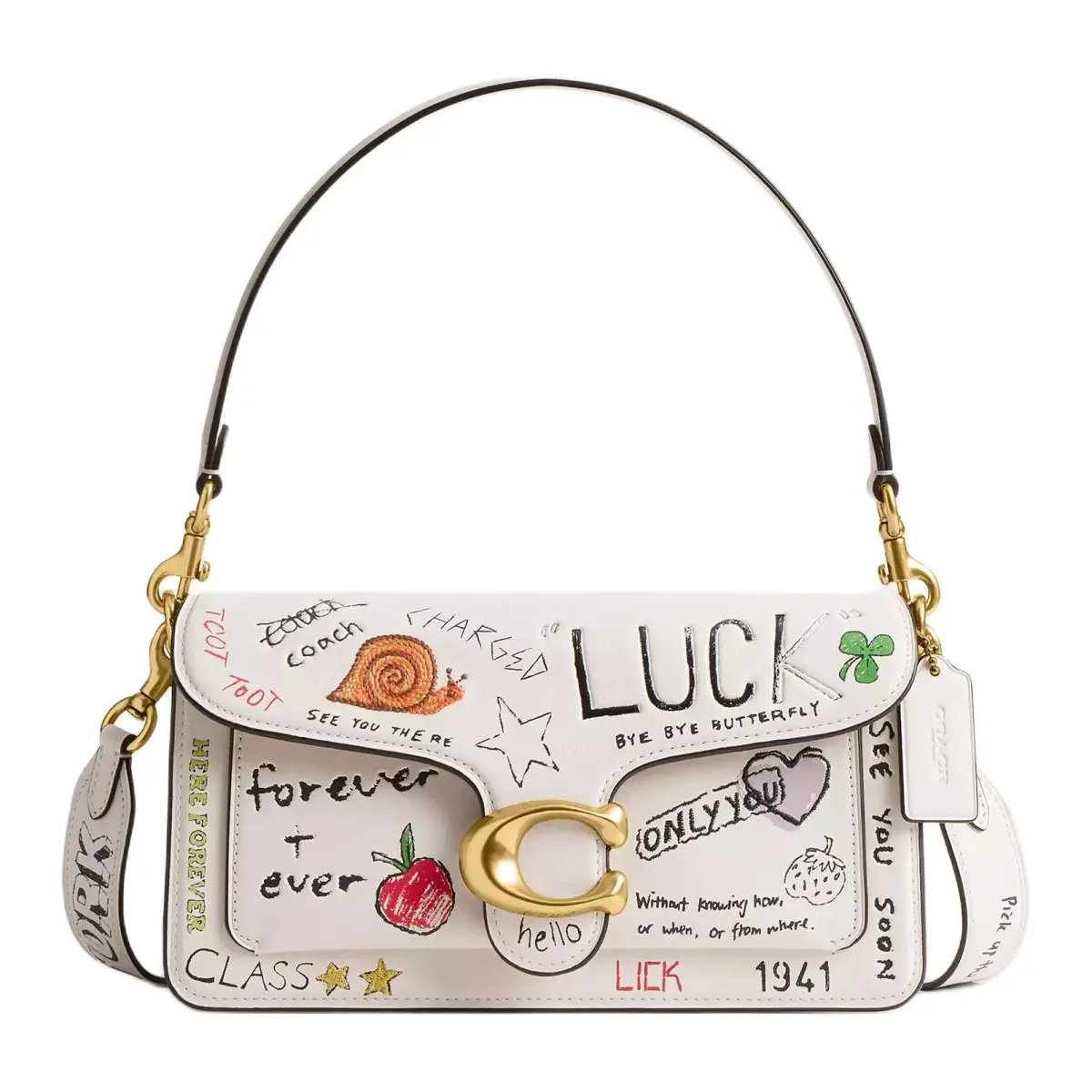 COACH Tabby Glove Tanned Leather One Shoulder Handbag Medium Women's Brass & Chalk Multicolor