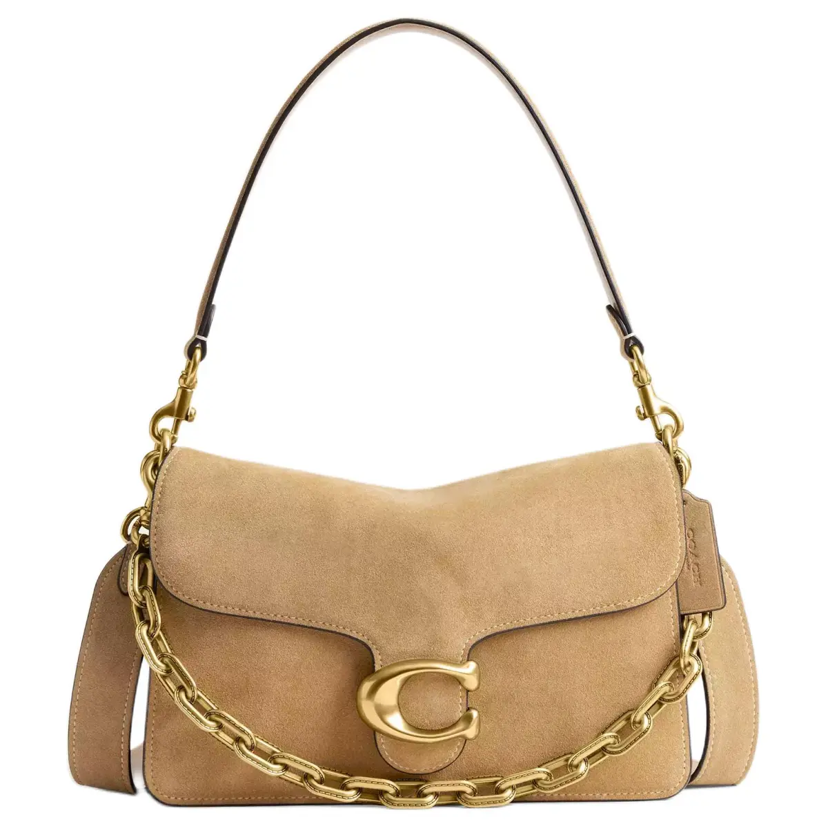 COACH Suede With Calfskin One Shoulder Handbag Medium Women's Brass Sand Color