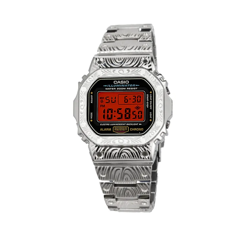 CASIO Custom Collection Electronic Movement Metal Strap Watch Unisex Red Watch Dial