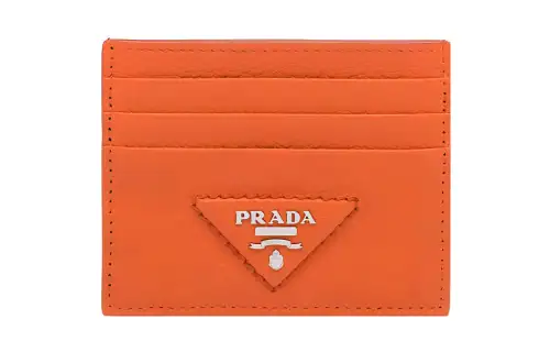 PRADA Leather Card Holder Card Holder Women's Orange