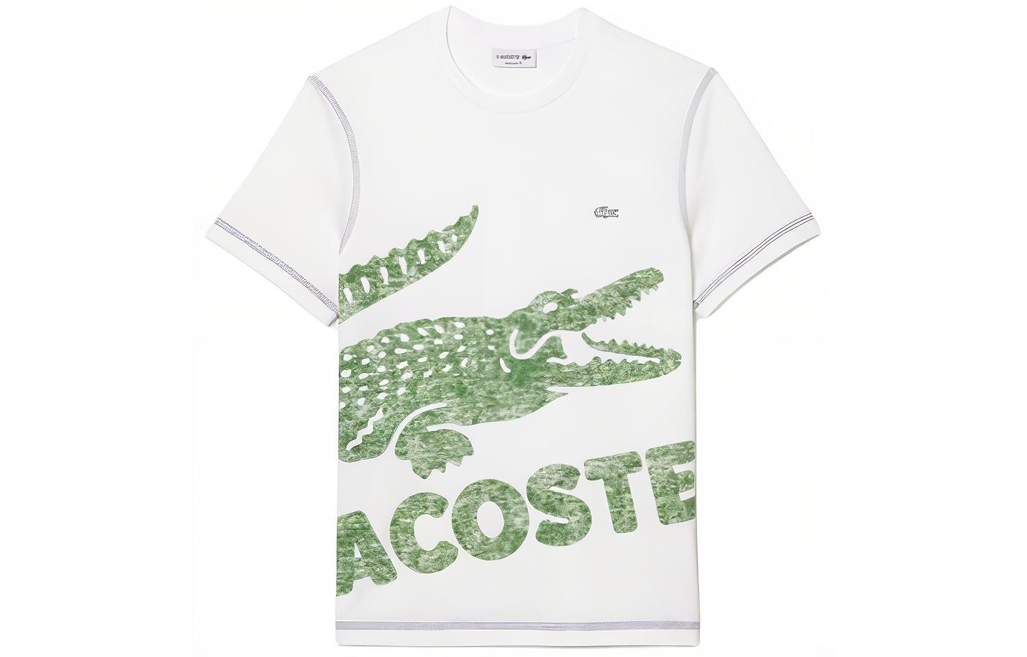 LACOSTE French Crocodile Large Animal Pattern Print Round Neck Short Sleeve T-shirt Men's White