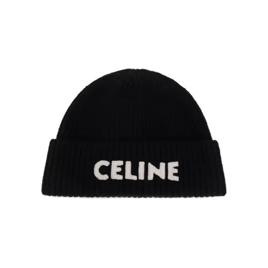 CELINE Embroidered Knit Wool Beanie