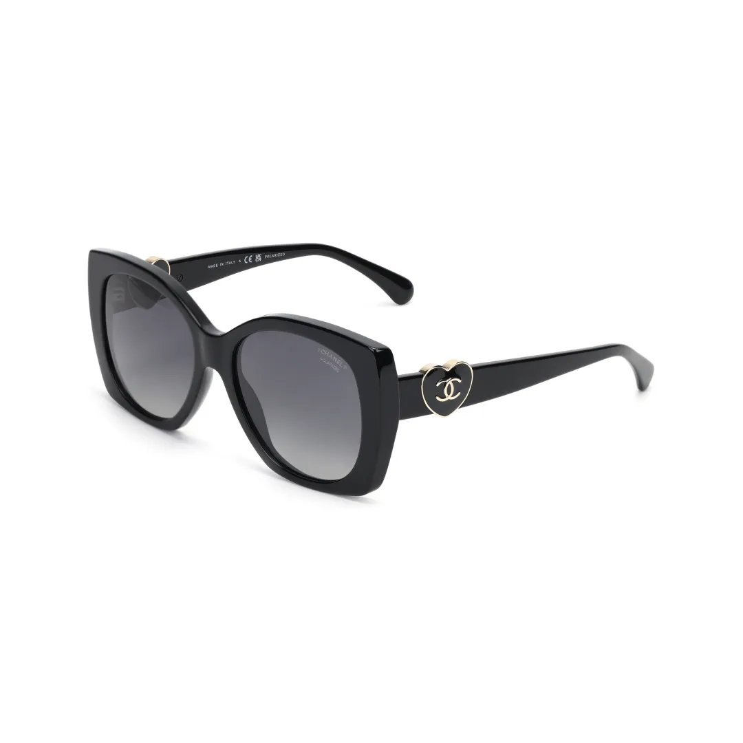 CHANEL Irregular Shape Sunglasses Women's Black