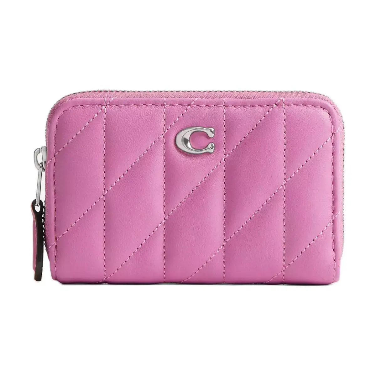 COACH Essential Nappa Soft Leather Card Holder Regular Women's Silver & Fuchsia