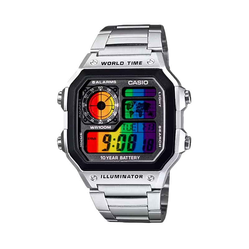 CASIO Custom Collection Electronic Movement Metal Strap Watch Unisex Multicolor Watch Dial