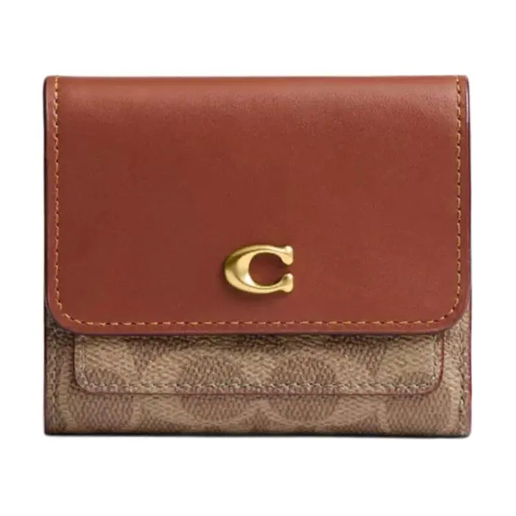 COACH Artificial Leather With Cow Leather Wallets Women's Tan Caramel