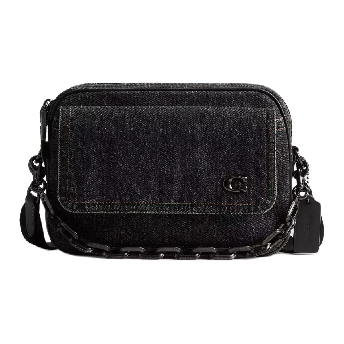 COACH Charter Denim With Refined Calfskin Shoulder Bag Medium Men's Washed Black