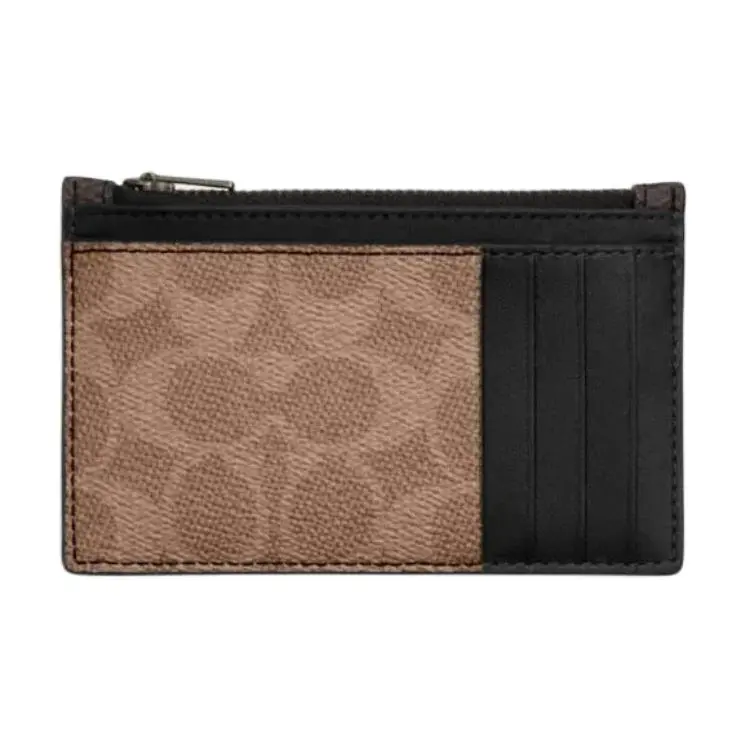 COACH Artificial Leather Card Holder Regular Men's Walnut & Brown & Yellow