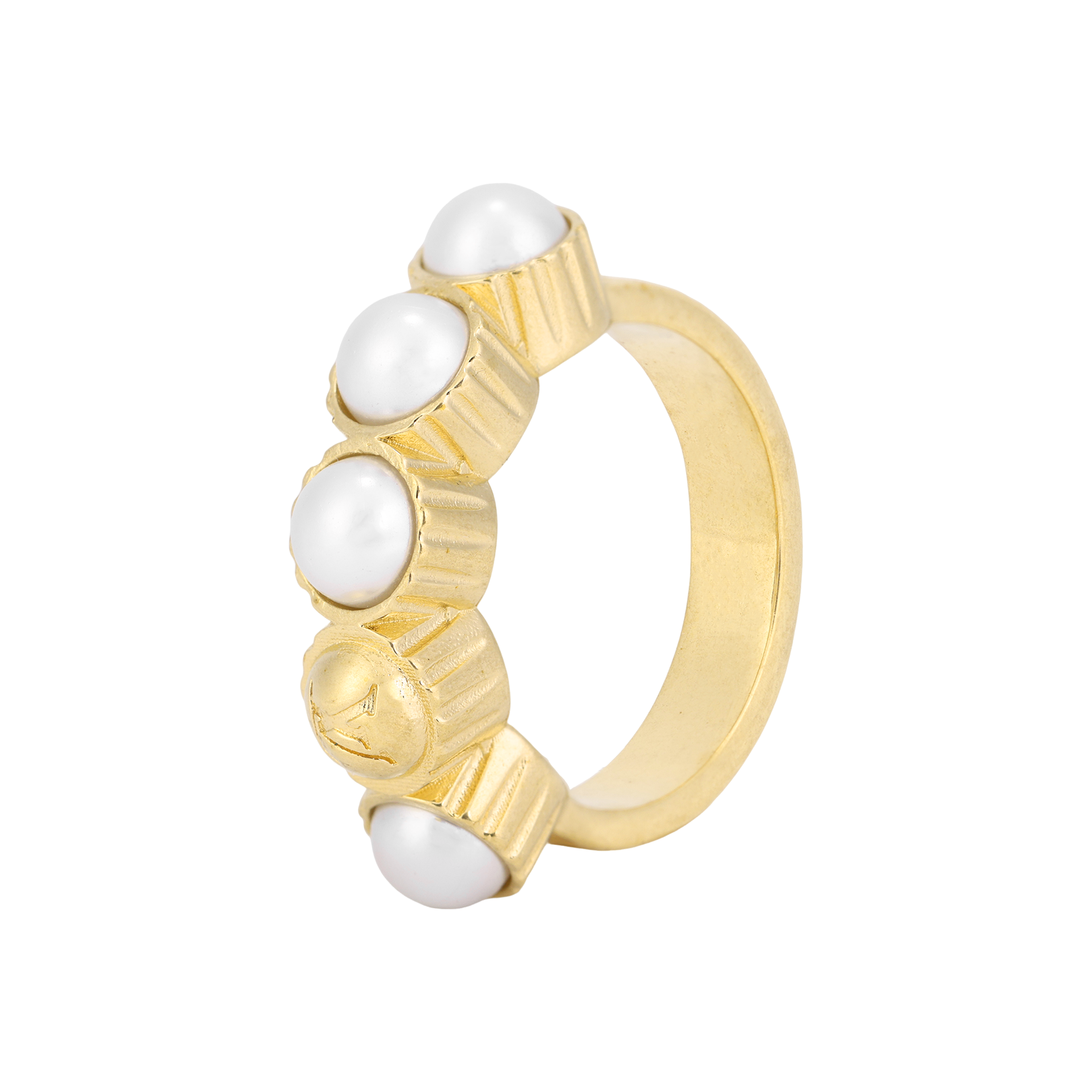 LOUIS VUITTON Carved brass glass golden ring with letters for men and women, for beloved