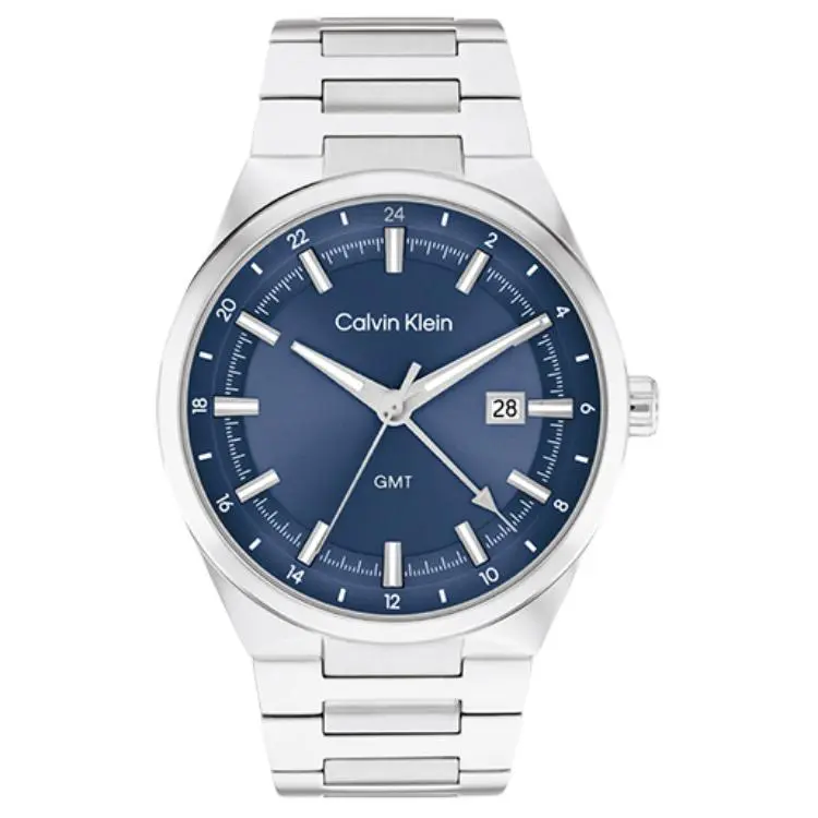 CALVIN KLEIN Style Collection Wrist Watch Quartz Movement Steel Strap 44mm Blue Dial Men's Watches 30m Water Resistant