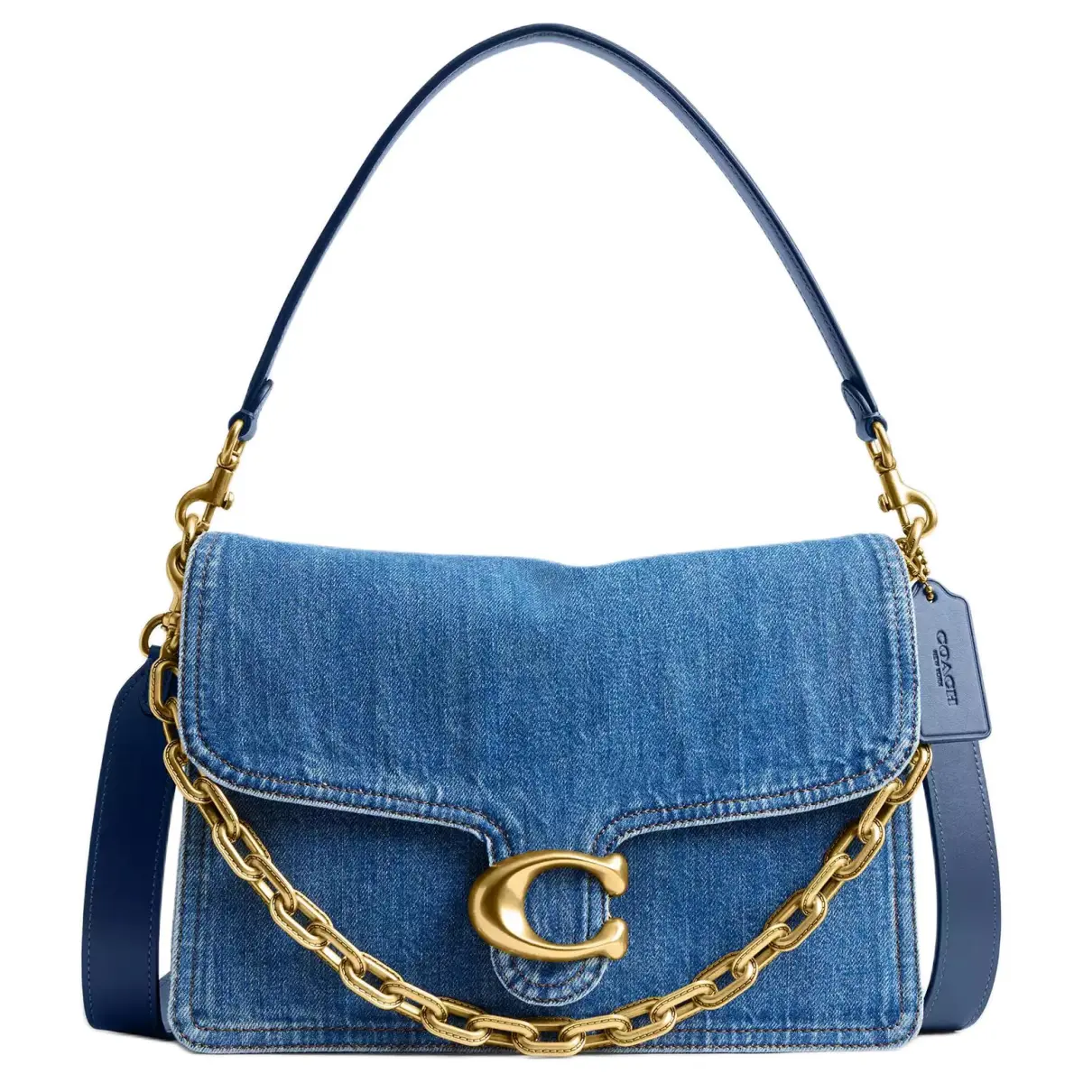 COACH Tabby Denim Shoulder Bag Large Women's Brass & Dark Blue