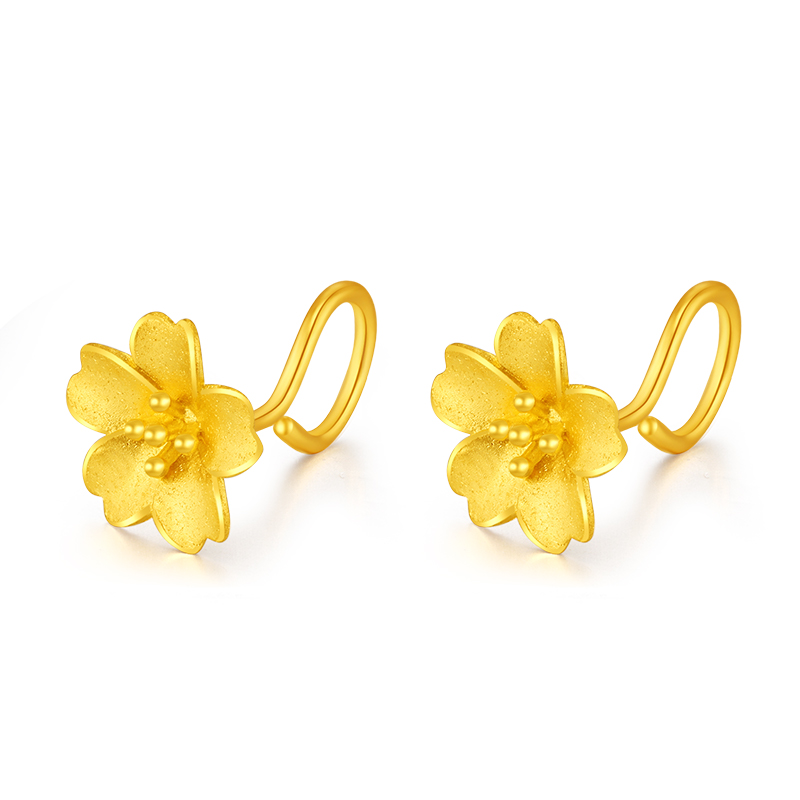 Chinese Jewelry SINO GEM Gold Peach Blossom Earrings Peach Heart Flower Pure Gold Light Luxury Exquisite High-end Simple Niche Show Good Luck Pure Gold Priced by the Gram Earrings Same Style for Men and Women