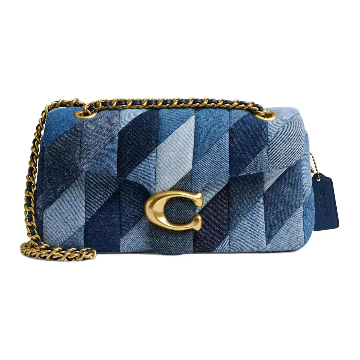 COACH Tabby Denim Shoulder Bag Medium Women's Brass & Blue