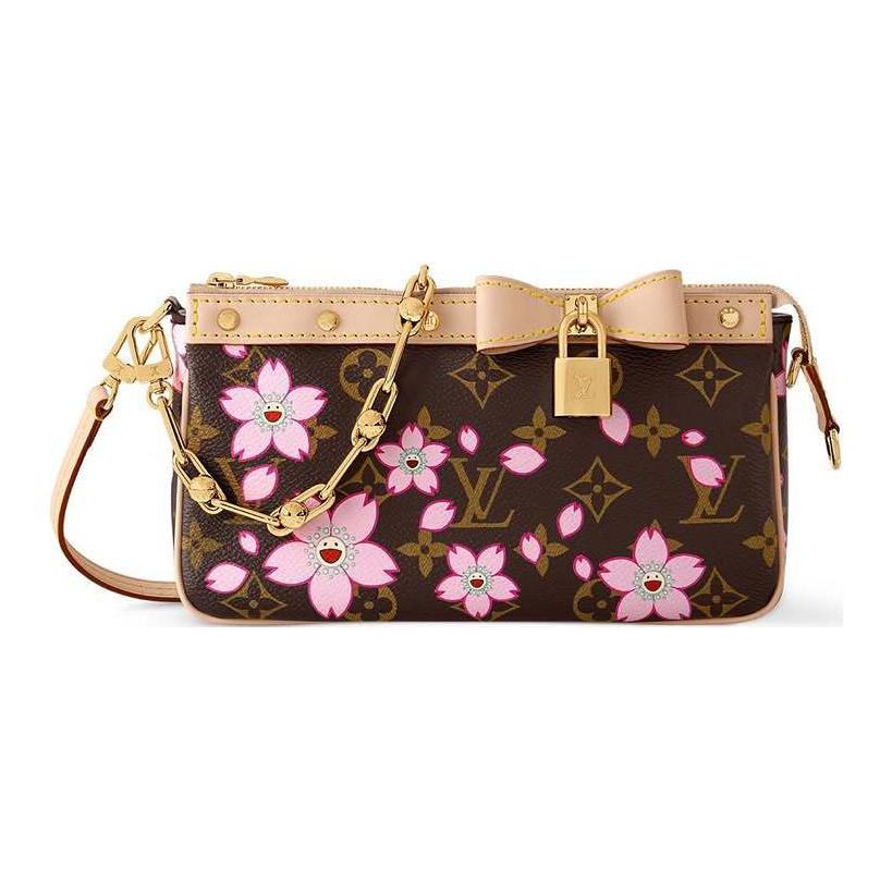 Женская сумка Louis Vuitton x Takashi Murakami (коричнево-розовая)