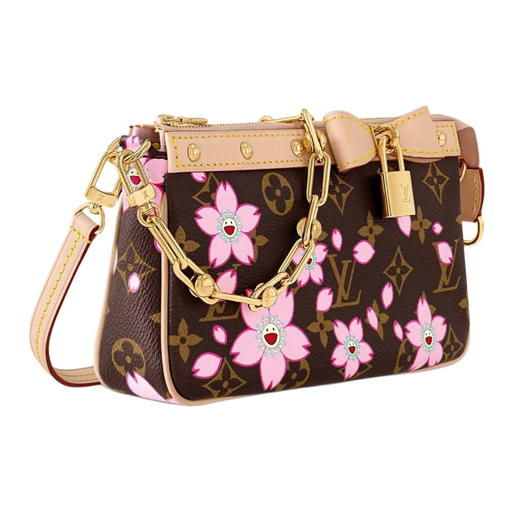 Женская сумка Louis Vuitton x Takashi Murakami (коричнево-розовая) — фото 2