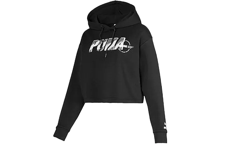 PUMA Sweatshirts Women's Black Hooded Moderate Straight Fit