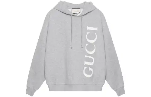 GUCCI Men Large GUCCI Logo Popover Hoodie Grey