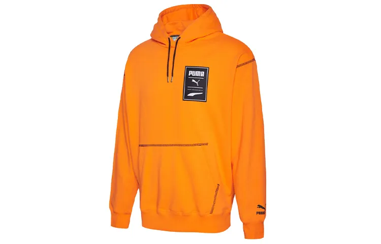 PUMA Sweatshirts Men's Bright Orange Hooded Moderate Regular
