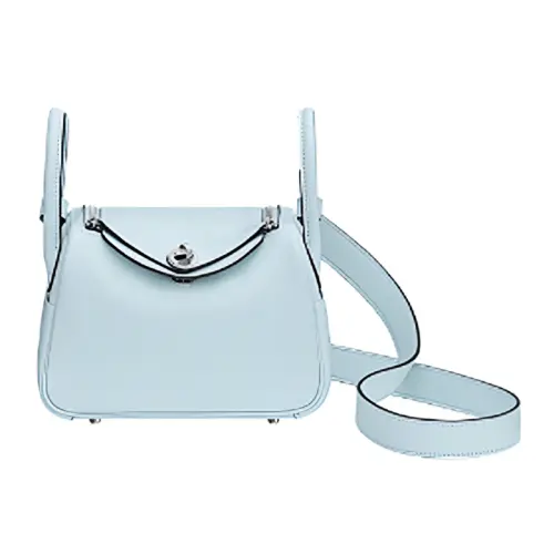 HERMES Lindy Swift Leather Handbag Mini 19 Women's T0 Bleu Brume Dusty Blue