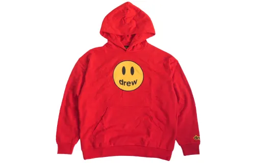 Drew House Smiley Face Collection, Hooded Fleece Lined Pullover Sweatshirt Unisex Red