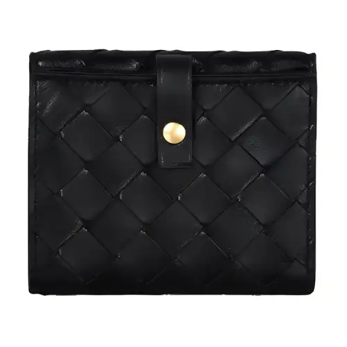 Bottega Veneta Cow Leather, Leather Double Fold Wallet Women's Black