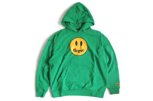 Drew House Logo Smiling Face Hooded, Fleece Lined Pullover Sweatshirt Unisex Green
