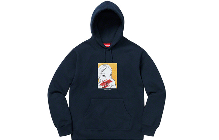 Supreme FW19 Week 3 Nose Bleed Hooded Sweatshirt Chest printed hooded American trendy sweatshirt for men and women, navy blue