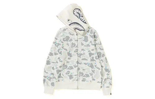 A BATHING APE SPACE CAMO SHARK FULL ZIP HOODIE Shark series starry sky luminous camouflage shark zipper sweatshirt jacket hoodie sweatshirt same style for men and women white