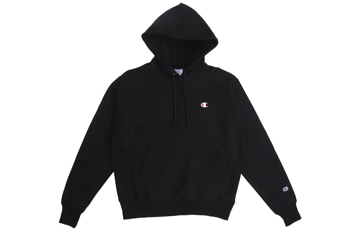 Champion Winter Champion Small Logo Hooded Fleece Lined Pullover Sweatshirt US Version Unisex Black
