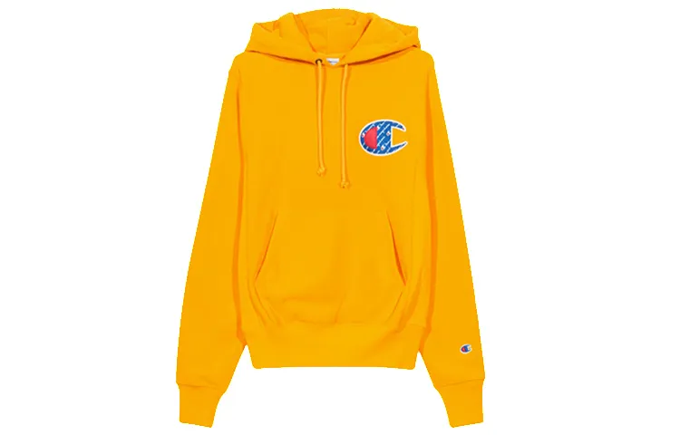 Champion Large C Patch Logo With Hood Fleece Lined Pullover Sweatshirt US Version Unisex Yellow