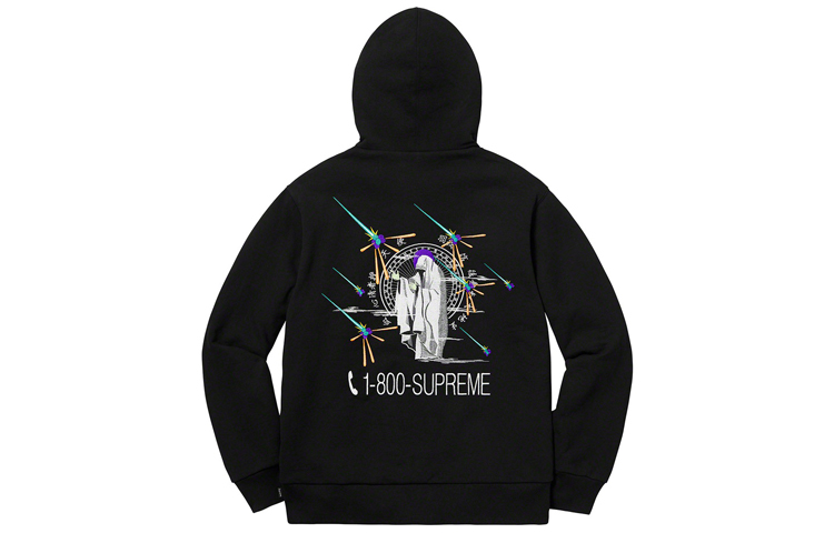 Supreme FW19 Week 6 1-800 Hooded Sweatshirt Embroidered Fluorescent Phone Number Hooded American Trendy Sweatshirt Unisex Black