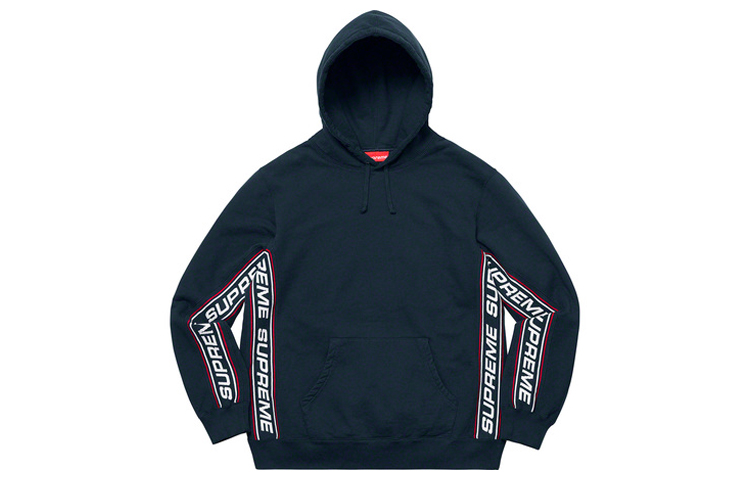 Supreme FW19 Week 3 Text Rib Hooded Sweatshirt Side waist logo hoodie American trendy sweatshirt for men and women, navy blue
