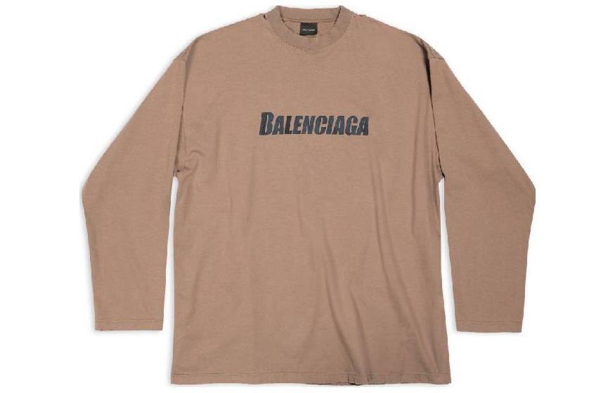 Balenciaga Casual Loose Fit Letter Print Long Sleeved SS23 T Shirt Men's Khaki