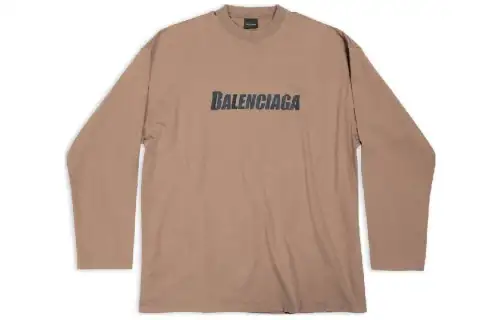 Balenciaga Casual Loose Fit Letter Print Long Sleeved SS23 T Shirt Men's Khaki