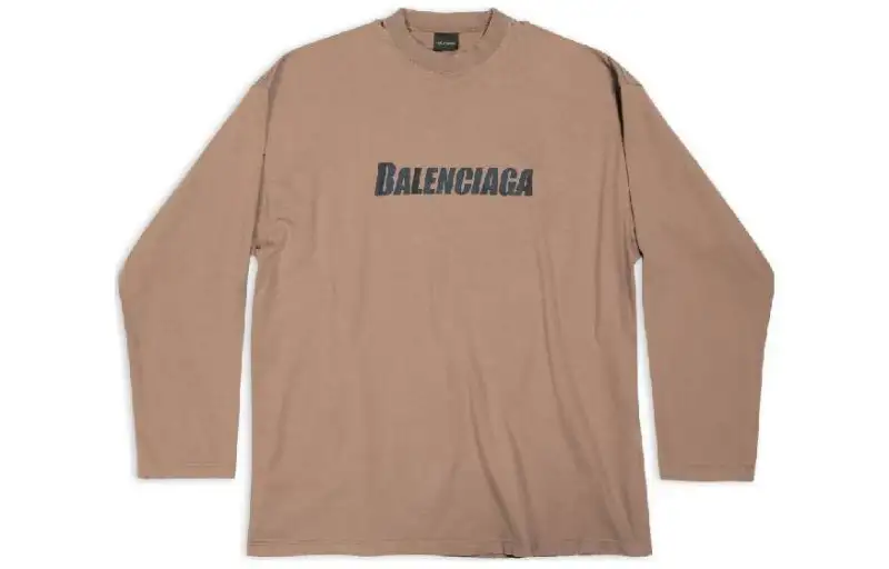 Balenciaga Casual Loose Fit Letter Print Long Sleeved SS23 T Shirt Men's Khaki