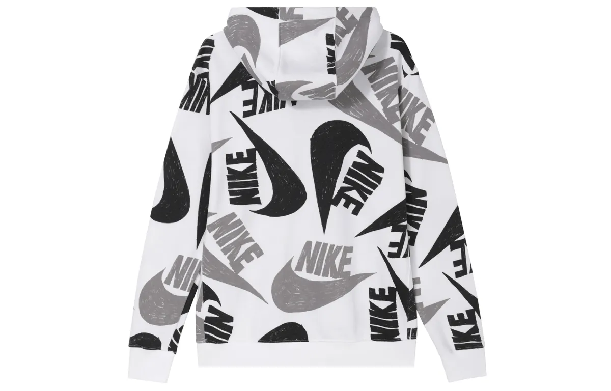 Nike Street Graffiti Hook and Loop Thickened And Fleece Lined Sweatshirt Men's Black White