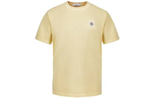 STONE ISLAND T Shirts Men's Cream Yellow Crew Neck Moderate Straight Fit