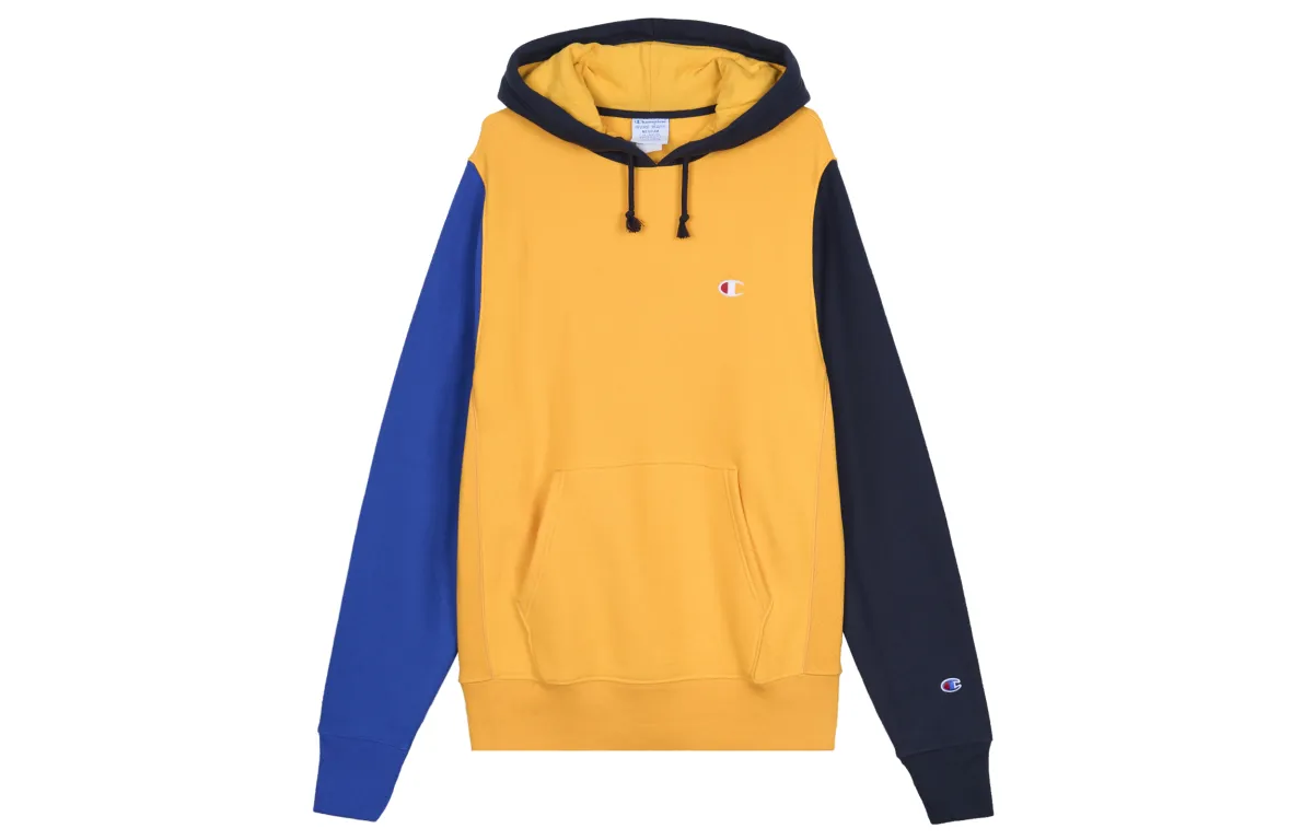 Champion Patchwork Embroidery Small C Fleece Lined Pullover Sweatshirt US Version Unisex Yellow