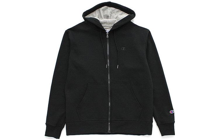 Champion Double Logo Zippers Hooded Fleece Lined Sweatshirt Unisex Black
