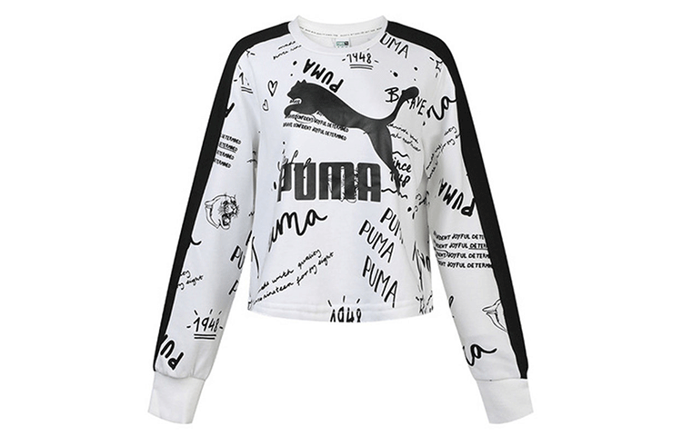 Женские худи PUMA Classics Logo Crew Aop (белый) — фото 1